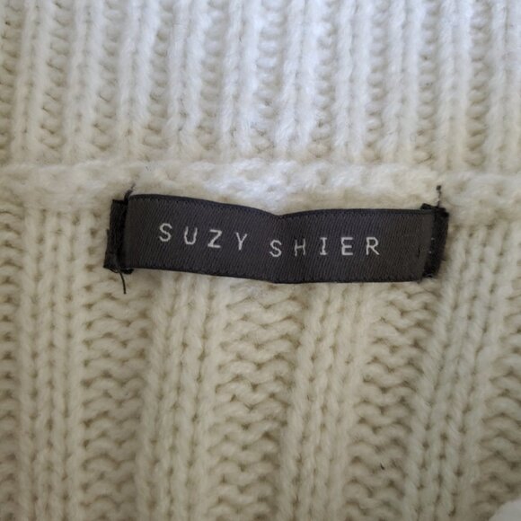 SUZY SHIER | Off The Shoulder Cable knit Long Sleeve Black White Sweater (M) - Picture 5 of 10